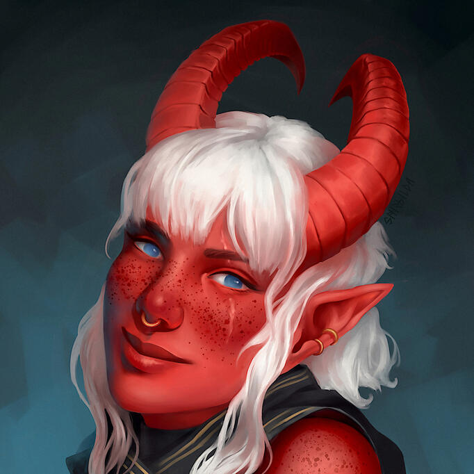 DnD character Red tiefling portrait
